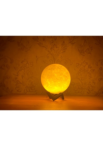 Ay Gece Lambası Standlı Pilli Büyük Boy Dekoratif Küre Masa Lambası
