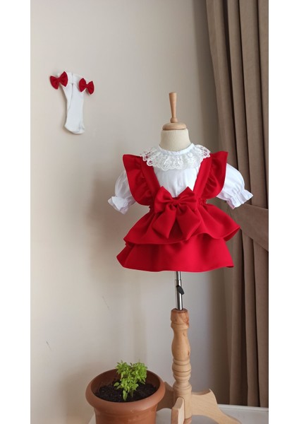 Kız Çocuk Bebek Kısa Kollu Gömlek Bandana Askılı Etek Çorap Takım Set fiyatları