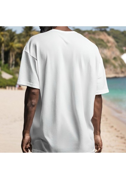 Beach Oversize Beyaz T-Shirt %100 Pamuklu Unisex Tişört