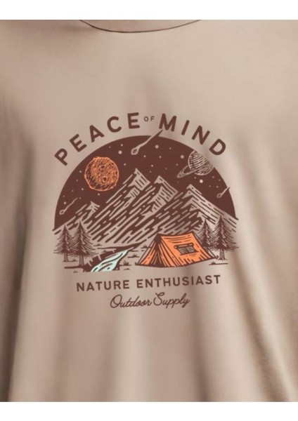 Peace Of Mind Taş Rengi Oversize T-Shirt %100 Pamuk Unisex Tişört