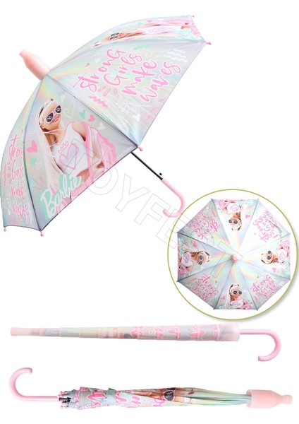Barbie Strong Girl Pvc Koruma Kılıflı Çocuk Şemsiyesi - 3 - 12 Yaş Arası Çap : 85 cm