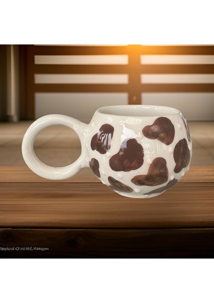 Ece Kahverengi Dalmaçyalı Kupa Bardak Mug Duble Kahve Fincanı