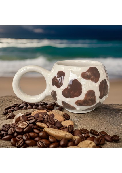 Ece Kahverengi Dalmaçyalı Kupa Bardak Mug Duble Kahve Fincanı