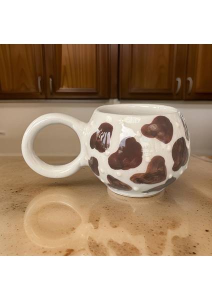 Ece Kahverengi Dalmaçyalı Kupa Bardak Mug Duble Kahve Fincanı