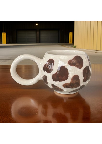 Ece Kahverengi Dalmaçyalı Kupa Bardak Mug Duble Kahve Fincanı