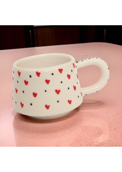 Ilbay Seramik Klasik Kırmızı Kalpli Kupa Bardak Mug Neskafe Fincanı