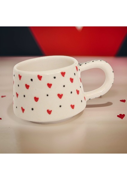 Ilbay Seramik Klasik Kırmızı Kalpli Kupa Bardak Mug Neskafe Fincanı