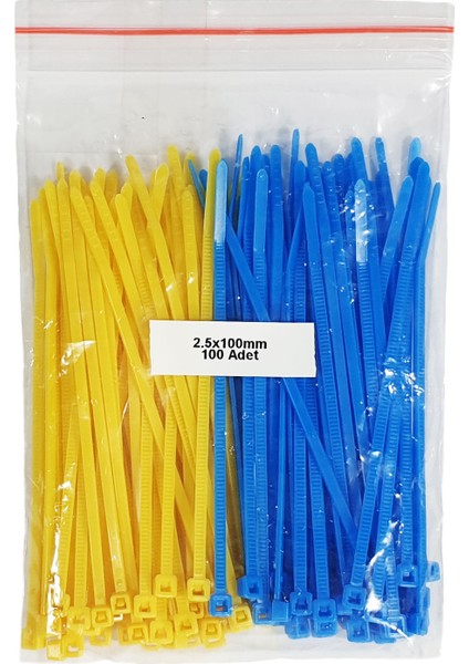 Plastik Kablo Bağı - SARI+MAVI-2,5MMX100MM-CIRT KELEPÇE(100 Adet)
