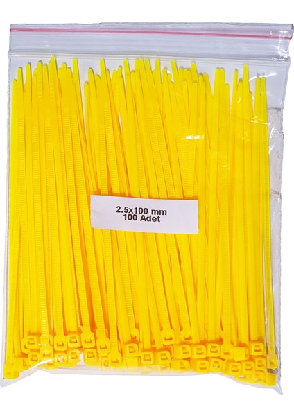 Plastik Kablo Bağı - Sarı - 2,5MMX100MM - Cırt Kelepçe (100 Adet)