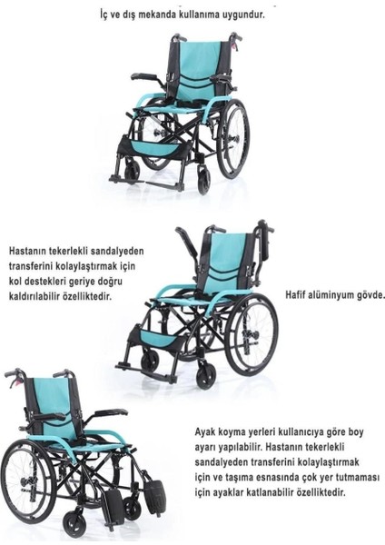 Refakatçi Transfer Sandalyesi Hasta Taşıma Sandalyesi Frenli Manuel Tekerlekli Sandalye fırsatları