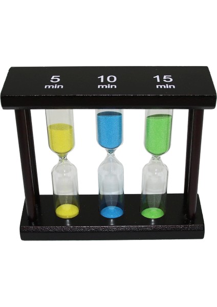5-10-15 Dk 3lü Cam Kum Saati Ahşap Standlı