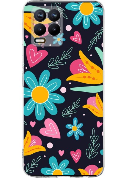 Realme 8 ile Uyumlu 1mm Slim Fit Retro Colors 1 Baskılı Şeffaf Silikon Kılıf