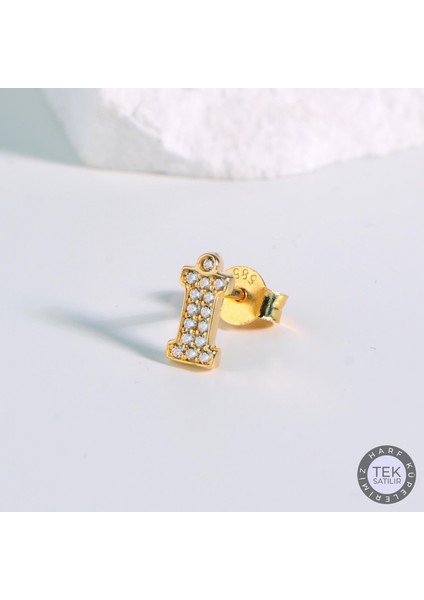 14 Ayar Altın Taşlı İ Harf Küpe 0,49 gr