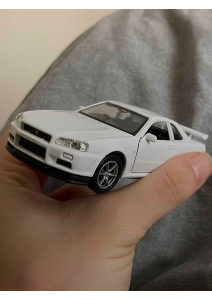 Beyaz Nissan Skyline Gtr R34 Kapıları Açılabilen Çek Bırak Araba - Welly 1:32 - 11.5 cm