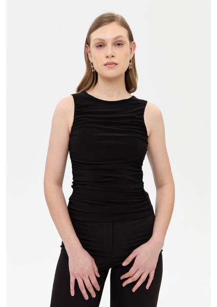 Kolsuz Drape Detaylı Bluz - Siyah fırsatları