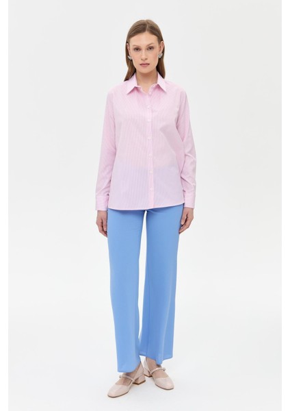 Çizgili Koton Gömlek - Pembe