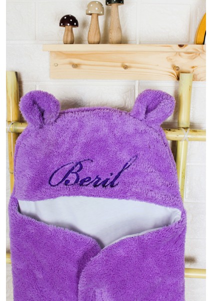 narin bebe Kişiye Özel Nakışlı Bebek Dış Kundak Uyku Tulumu Kıvırcık Wellsoft Peluş Ayıcık Kulaklı