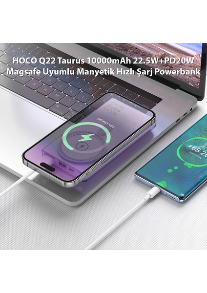 Q22 Taurus 10000MAH 22.5W+PD20W Magsafe Uyumlu Manyetik Hızlı Şarj Powerbank