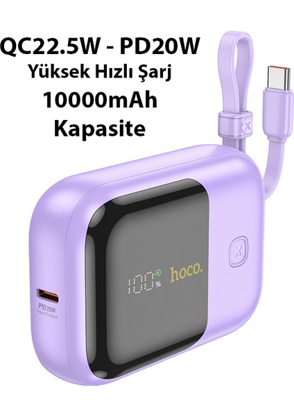 Q20 Fountain 10000MAH 22.5W+PD20W Dijital Göstergeli Kablolu Powerbank