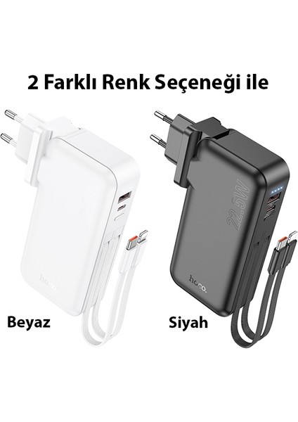J126 Usb-A+Type-C Çıkışlı Type-C+Lightning Kablolu 10000MAH Powerbank Şarj Aleti modelleri