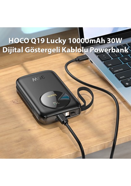 Q19 Lucky 10000MAH 30W Dijital Göstergeli Kablolu Powerbank