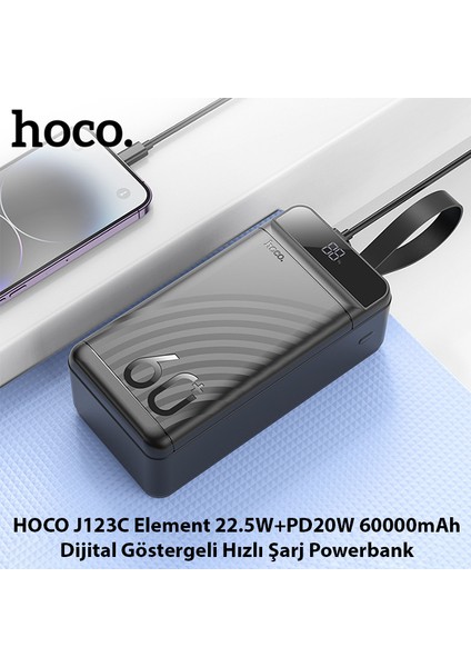 J123C Element 22.5W+PD20W 60000MAH Dijital Göstergeli Hızlı Şarj Powerbank