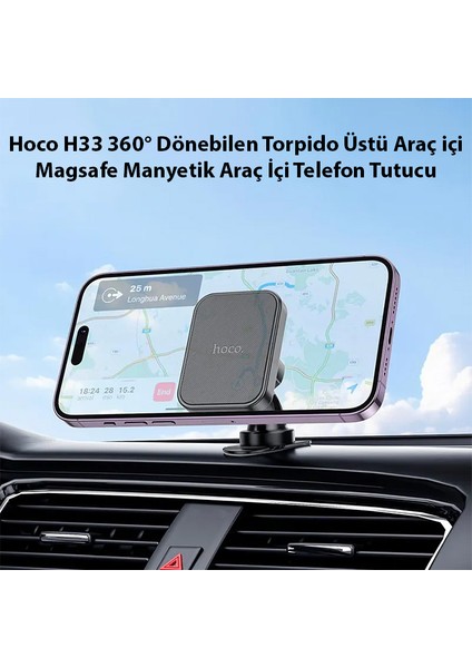 H33 360° Dönebilen Torpido Üstü Araç İçi Magsafe Manyetik Araç İçi Telefon Tutucu