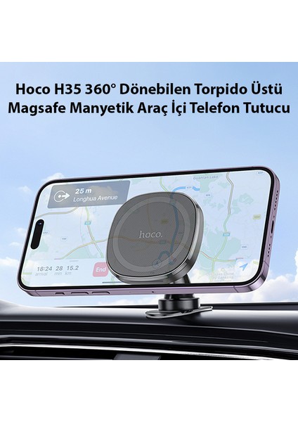 H35 360° Dönebilen Torpido Üstü Magsafe Manyetik Araç İçi Telefon Tutucu