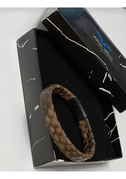 Kahverengi Yılan Derisi Çelik Başlıklı Bileklik fiyatları