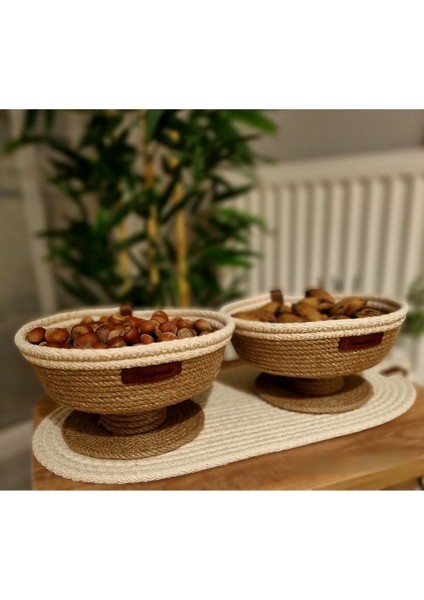3'lü Hasır El Yapımı Çerezlik Sepet, Çok Amaçlı Sepet, Düzenleyici Tek Ebat