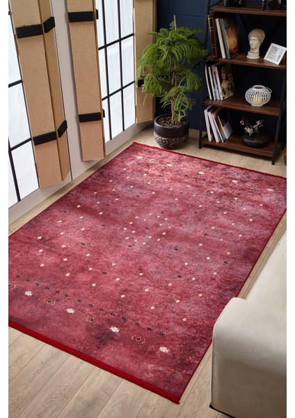 Kırmızı Dijital Baskılı Makinede Yıkanabilir Kaymaz Taban Saçaklı Halı Ha529 modelleri