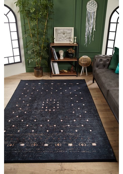 Siyah Dijital Baskılı Makinede Yıkanabilir Kaymaz Taban Saçaklı Halı Ha528 modelleri