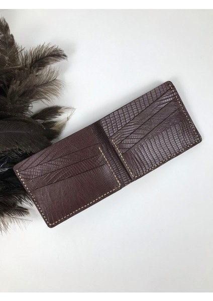 Deri Erkek Cüzdan Bordo Yılan Desenli