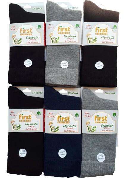 & First Pamuklu 6 Çift Lastiksiz Şeker Çorabı