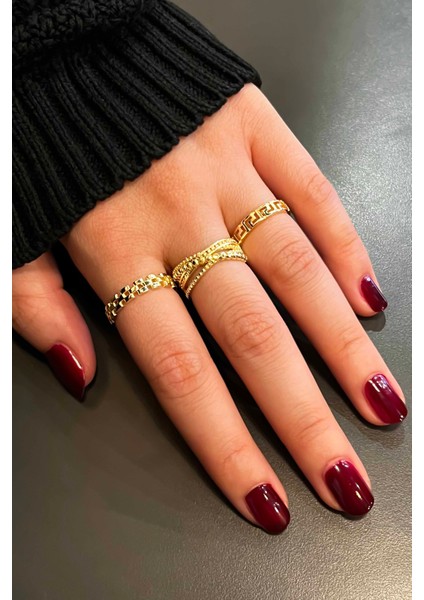 Trend Collection Klasik Minimal Gold Ayarlanabilir 3'lü Kadın Yüzük Seti