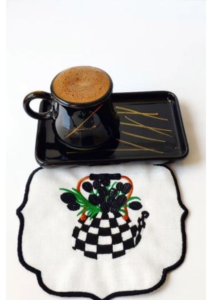 6 Kişilik Sunum Tabaklı Renkli Kütahya Seramik Fincan Takımı