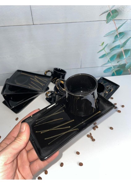 6 Kişilik Sunum Tabaklı Renkli Kütahya Seramik Fincan Takımı modelleri