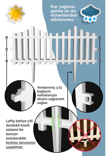 Dekoratif Bahçe Çiti Plastik Kırılmaz Beyaz Çit 59 cm Tek Peyzaj Çiçek Koruma Çiti
