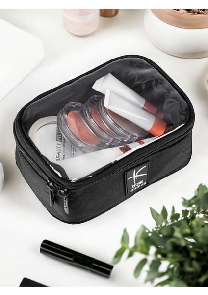 Midi Boy Profesyonel Şeffaf Makyaj Çantası - Seyahat Kozmetik Çantası