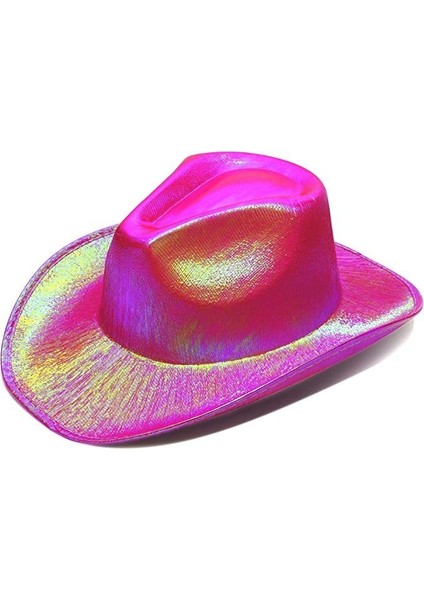 Neon Hologramlı Kovboy Model Parti Şapkası Fuşya Yetişkin 39X36X14 cm (Lisinya)