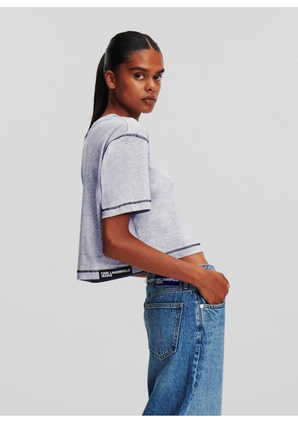 Yuvarlak Yaka Baskılı Gri Kadın T-Shirt 240J1702 fiyatları