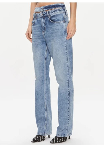 Yüksek Bel Düz Paça Standart Mavi Kadın Denim Pantolon 240J1107 fiyatları