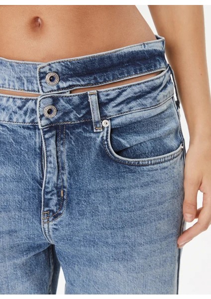 Yüksek Bel Düz Paça Standart Mavi Kadın Denim Pantolon 240J1107 modelleri