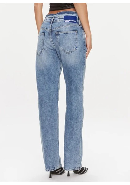 Yüksek Bel Düz Paça Standart Mavi Kadın Denim Pantolon 240J1107 indirimleri