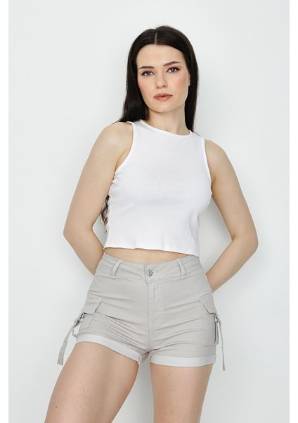 Kadın Kargo Cepli Mini Şort