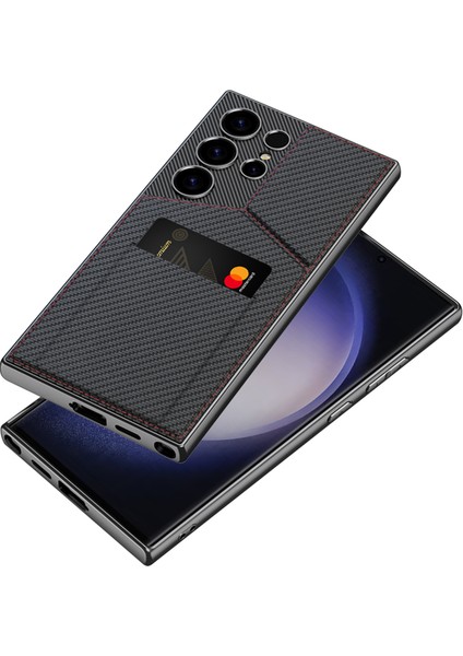 Samsung Galaxy S24 Ultra Dönebilen Kart Tutucu Kickstand Pc+Pu Mobil Kılıf (Yurt Dışından)