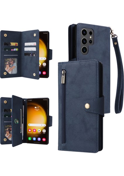 Samsung Galaxy S24 Ultra Pu Deri Perçin Dekor Manyetik Kapatma Telefon Kapağı (Yurt Dışından)