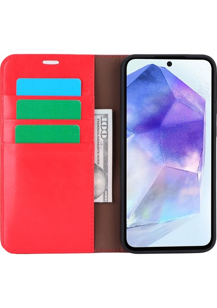 Samsung Galaxy A55 5g Cüzdan Kılıf Crazy Horse Dokulu Bölünmüş Deri + Tpu Telefon Kapağı (Yurt Dışından)