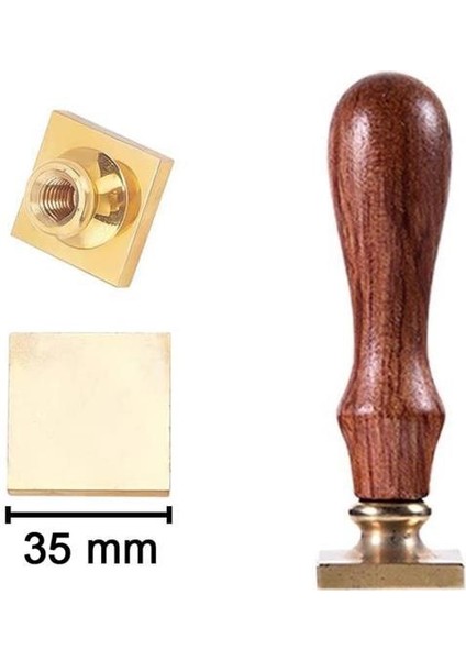 Mühür Damga 35 mm Kare Boş Pirinç Kafa + Ahşap Sap R5799S35