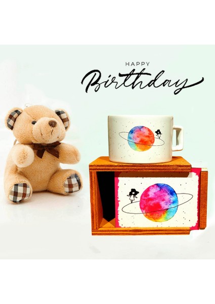 Satürn Kız Kutulu Kupa Arkadaşa Hediye & Mini Peluş Ayıcık